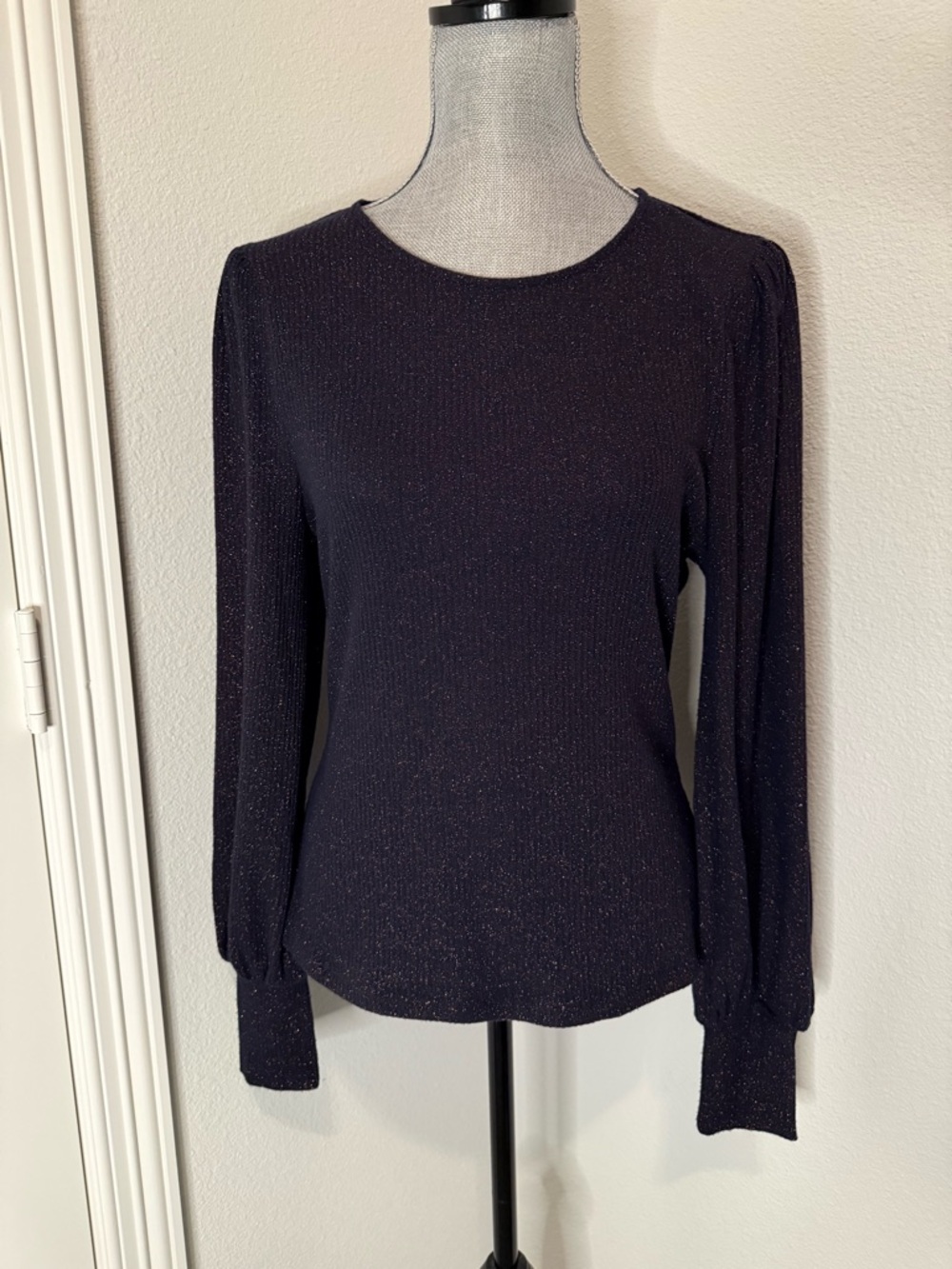 Boden Blue/Copper Sparkle Long-Sleeve Crewneck Top | US 10